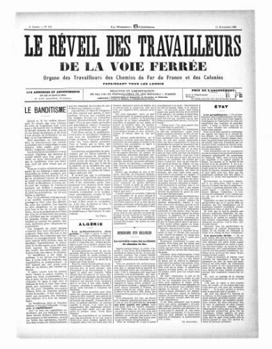 Le Réveil des travailleurs de la voie ferrée, n° 157, 11 novembre 1895
