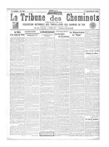 La Tribune des cheminots [confédérés], n° 129, 1er décembre 1922