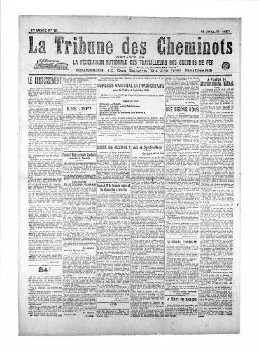 La Tribune des cheminots, n° 70, 15 juillet 1920