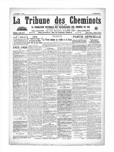 La Tribune des cheminots [unitaires], n° 197, 1er janvier 1926