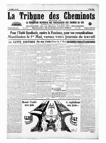 La Tribune des cheminots [unitaires], n° 182, 1er mai 1925