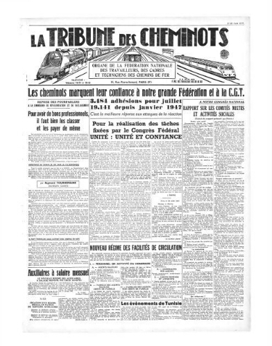 La Tribune des cheminots, [sans numérotation], 1er août 1947 - 15 août 1947