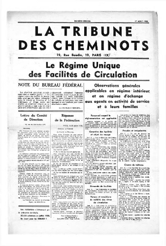 La Tribune des cheminots, numéro spécial, 1er août 1936