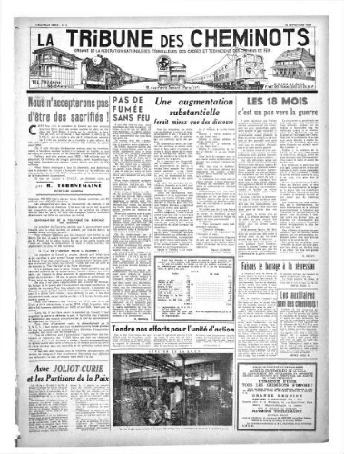 La Tribune des cheminots, n° 9, 15 septembre 1950