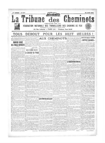 La Tribune des cheminots [confédérés], n° 117, 15 juin 1922