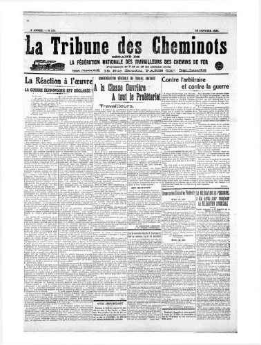 La Tribune des cheminots [unitaires], n° 127, 15 janvier 1923