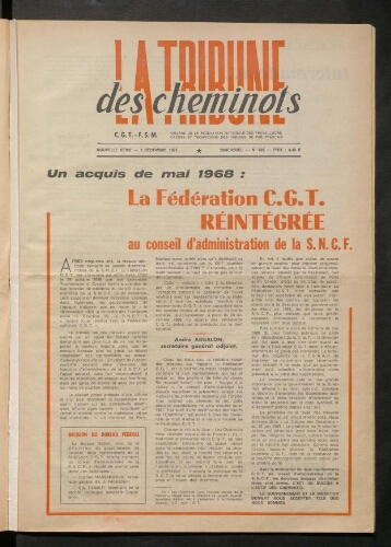 La Tribune des cheminots [actifs], n° 468, 2 décembre 1971