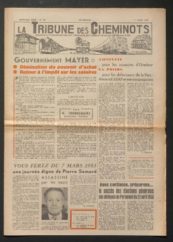 La Tribune des cheminots, n° 64, 1er mars 1953