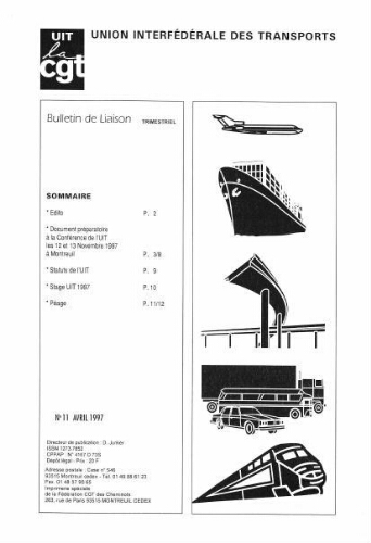 Bulletin de liaison de l'Union Interfédérale des Transports, n° 11, Avril 1997