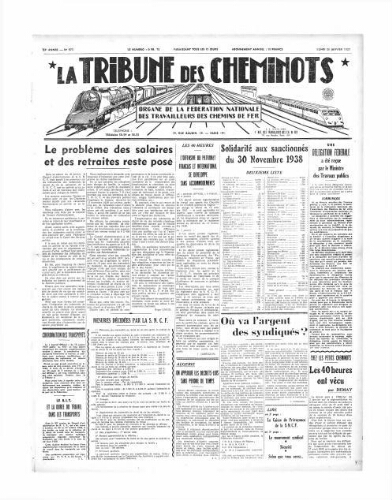 La Tribune des cheminots [édition 1 Vie des réseaux/régions], n° 577, 23 janvier 1939