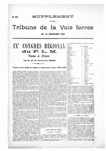 La Tribune de la voie ferrée, supplément n° 59, supplément au n° 594 de la Tribune de la voie ferrée, 19 décembre 1909