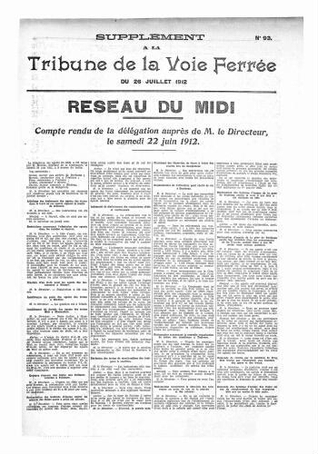 La Tribune de la voie ferrée, supplément n° 93, supplément au n° 728, 26 juillet 1912