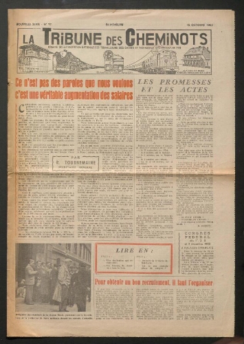 La Tribune des cheminots, n° 77, 15 octobre 1953