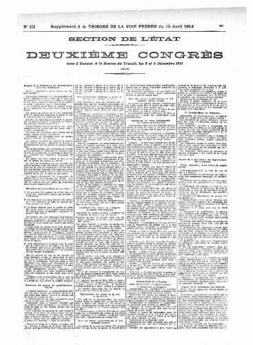 La Tribune de la voie ferrée, supplément n° 111, supplément au n° 817, 10 avril 1914