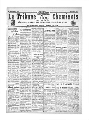 La Tribune des cheminots [confédérés], n° 247, 20 mars 1926