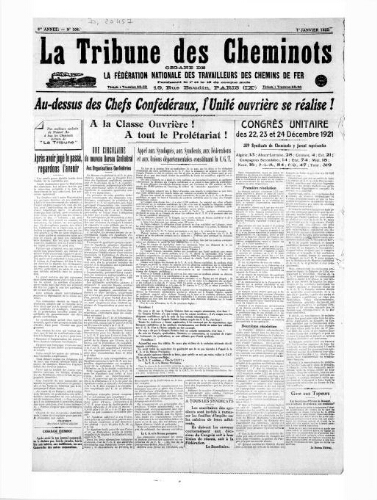 La Tribune des cheminots [unitaires], n° 104, 1er janvier 1922