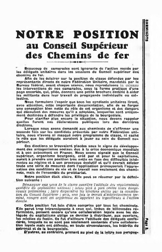 La Tribune des cheminots [unitaires], supplément au n° 328, 1er juin 1931
