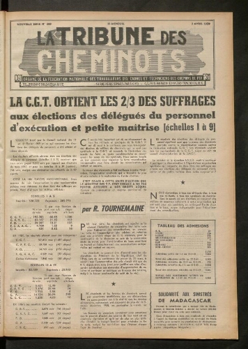 La Tribune des cheminots, n° 200, 2 avril 1959
