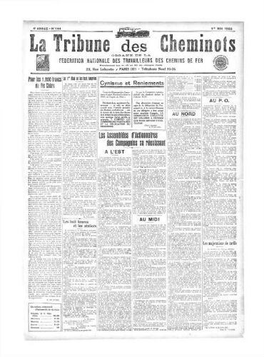 La Tribune des cheminots [confédérés], n° 144, 1er mai 1923