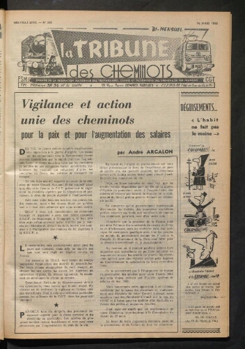 La Tribune des cheminots, n° 265, 16 mars 1962