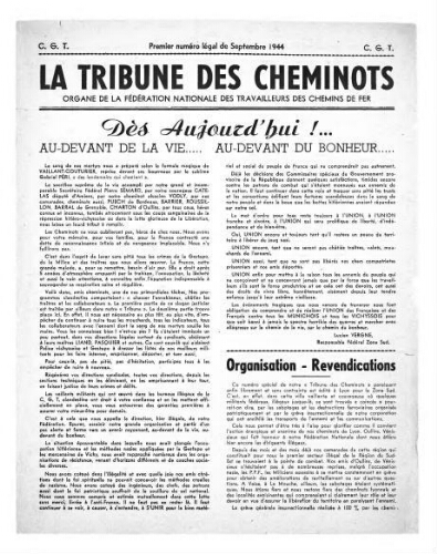 La Tribune des cheminots, premier numéro légal, Septembre 1944
