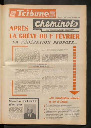 La Tribune des cheminots, n° 373, 15 février 1967