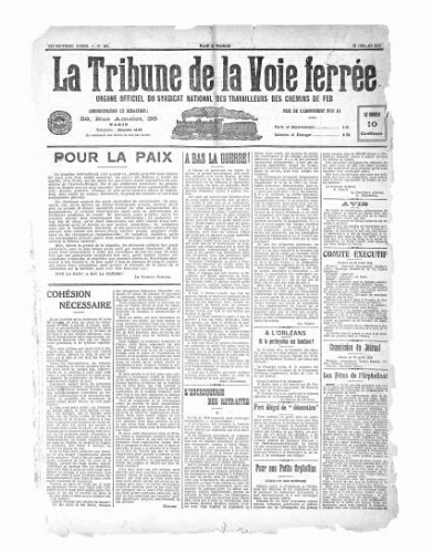 La Tribune de la voie ferrée, n° 833, 31 juillet 1914