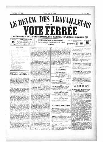 Le Réveil des travailleurs de la voie ferrée, n° 134, 3 juin 1895