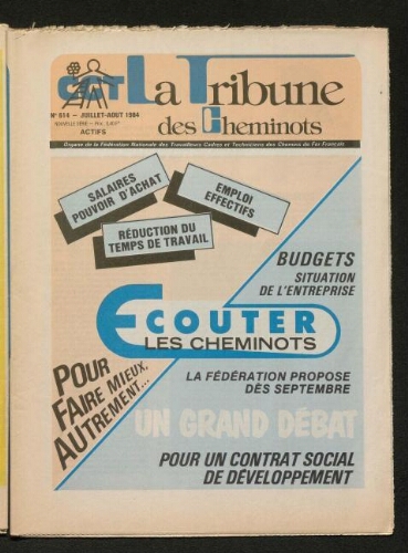 La Tribune des cheminots [actifs], n° 614, Juillet 1984 - Août 1984