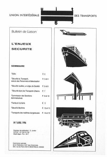 Bulletin de liaison de l'Union Interfédérale des Transports, n° 7, Avril 1996