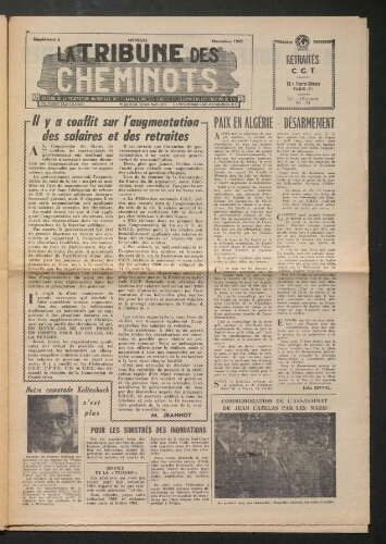 La Tribune des cheminots retraités CGT, supplément, Novembre 1960