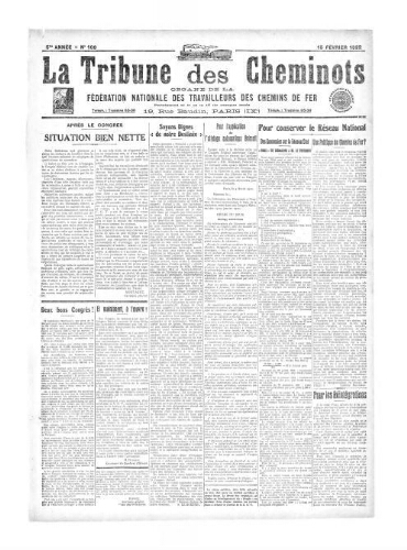 La Tribune des cheminots [confédérés], n° 109, 15 février 1922