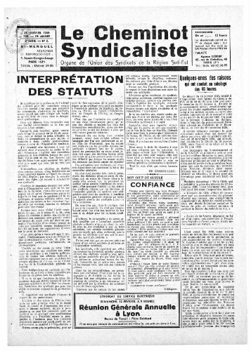 Le Cheminot syndicaliste, n° 328 (n° 2 de l'année 1939), 25 janvier 1939