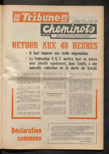 La Tribune des cheminots [actifs], n° 399, 18 avril 1968