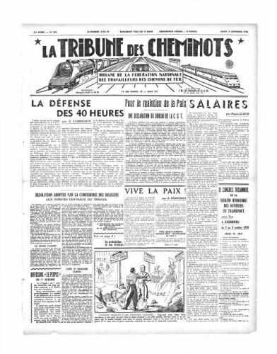La Tribune des cheminots [édition 1 Vie des réseaux/régions], n° 568, 19 septembre 1938