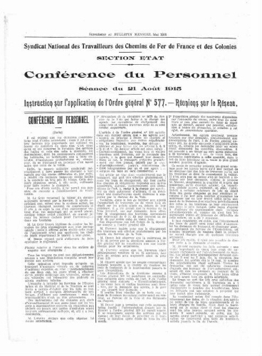 Bulletin mensuel du syndicat national des travailleurs des chemins de fer de France et des colonies, supplément au n° 22, Mai 1916