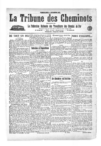 La Tribune des cheminots, n° 9, novembre 1917