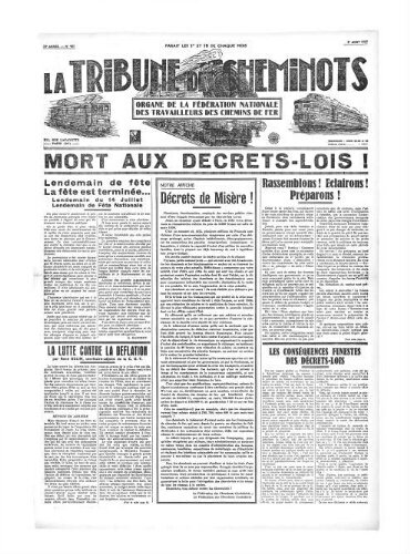La Tribune des cheminots [confédérés], n° 481, 1er août 1935