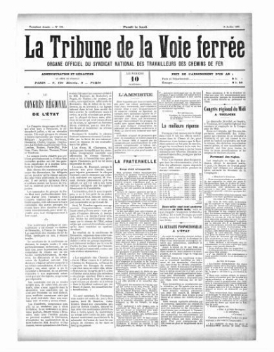 La Tribune de la voie ferrée, n° 102, 16 juillet 1900