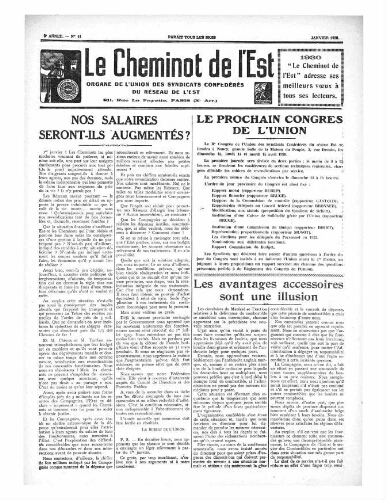 Le Cheminot de l'Est, n° 11, Janvier 1930