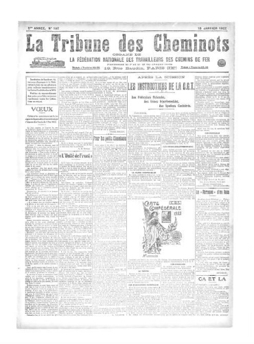 La Tribune des cheminots [confédérés], n° 107, 15 janvier 1922