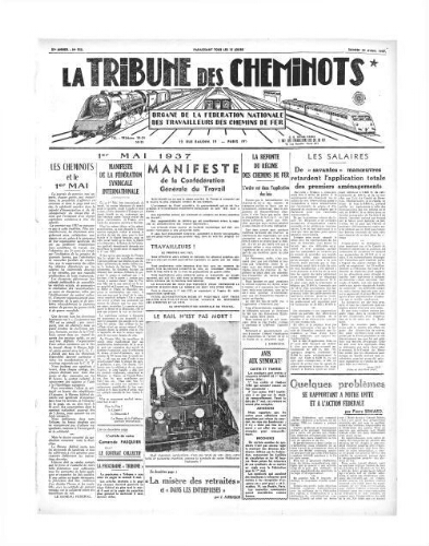 La Tribune des cheminots [édition 1 Vie des réseaux/régions], n° 532, 24 avril 1937