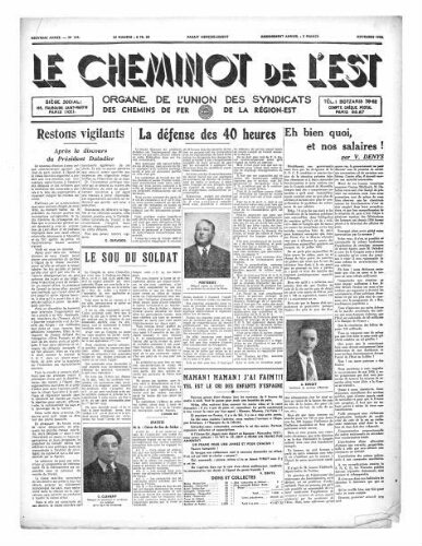 Le Cheminot de l'Est, n° 144, Novembre 1938