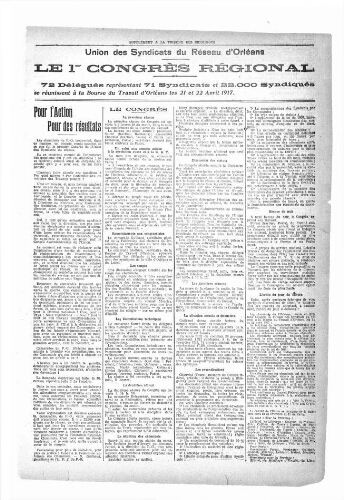 La Tribune des cheminots, supplément au n° 4, juin 1917