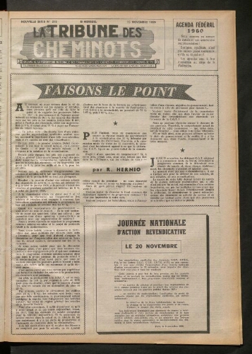 La Tribune des cheminots, n° 213, 15 novembre 1959