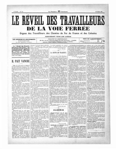 Le Réveil des travailleurs de la voie ferrée, n° 141, 22 juillet 1895