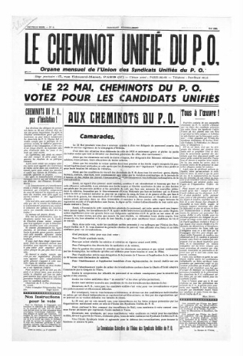 Le Cheminot unifié du PO, n° 6, Mai 1935