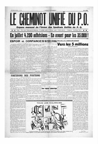 Le Cheminot unifié du PO, n° 21, Août 1936