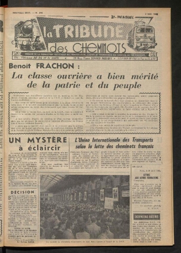 La Tribune des cheminots, n° 246, 2 mai 1961
