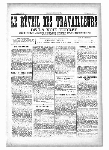 Le Réveil des travailleurs de la voie ferrée, n° 13, 25 septembre 1892